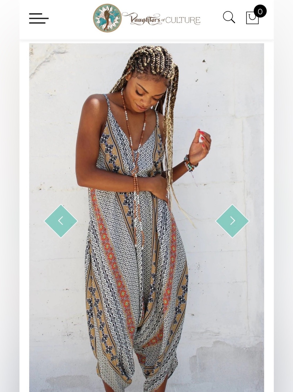 Daughters of Culture Bohemian Patterned Harem Jumpsuit in Black, White & Mustard